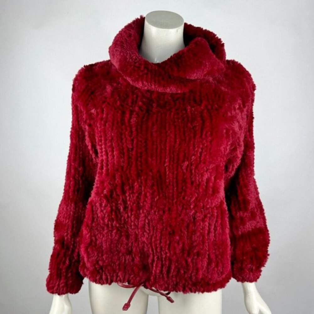 Sonia‎ Rykiel Paris Red dyed Knitted Rex Rabbit Pullover Sweater Women *Flaw